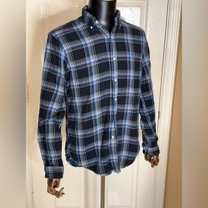 RALPH LAUREN Mens M DOUBLE FACED PLAID SPORT SHIRT Blue Black COTTON
